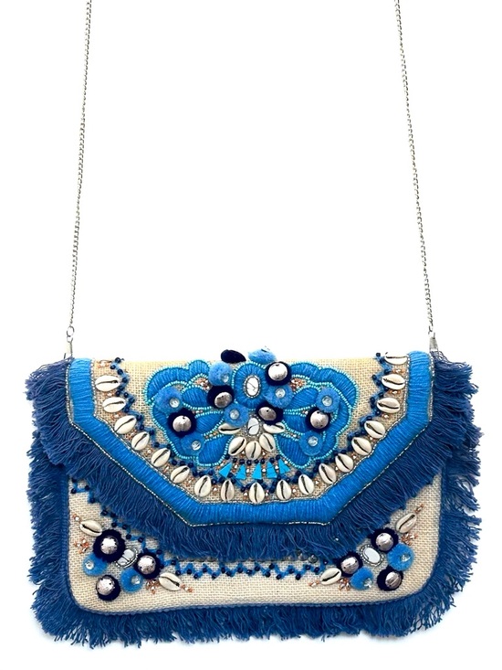 Ranee’s Miami Handbags - Ranee’s Miami Jute Clutch-Crossbody with Puka Shells, Fringe and Beads